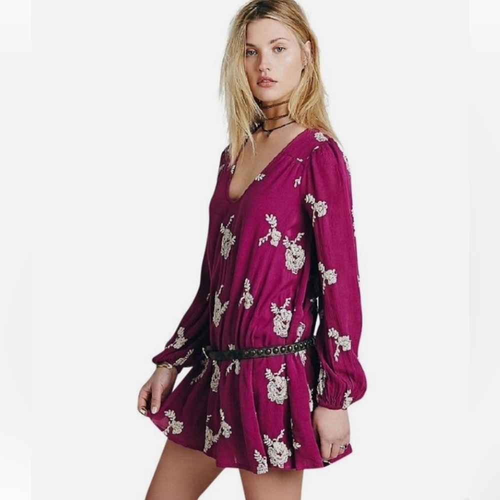 FREE PEOPLE Peasant-Sleeve Embroidered Shift Dress size small - Picture 3 of 12